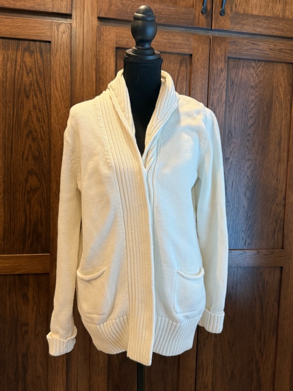 J.Crew Merino Wool Collared Button-Up Sweater Jacket Large Cream